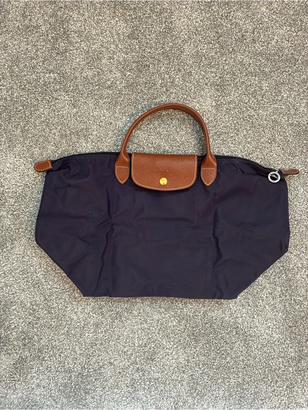 Longchamp Purple/Navy Tote with Brown Leather Trim